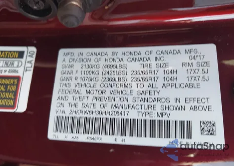 2017 Honda Cr-V Lx из США, поврежденный, VIN 2HKRW6H30HH208417